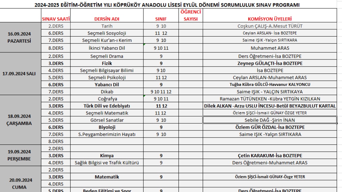 SORUMLULUK SINAV TAKVİMİ